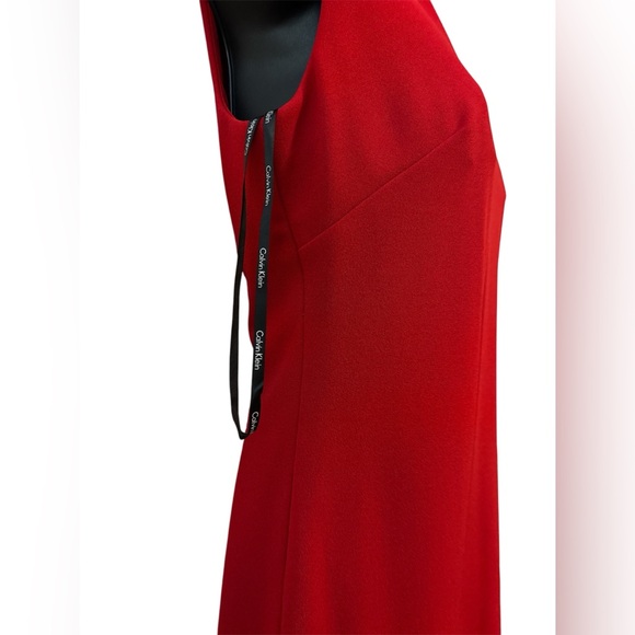Macy's Red CALVIN KLEIN Keyhole Neck Sleeveless Fitted Sheath Dress Size 2 - Picture 5 of 10